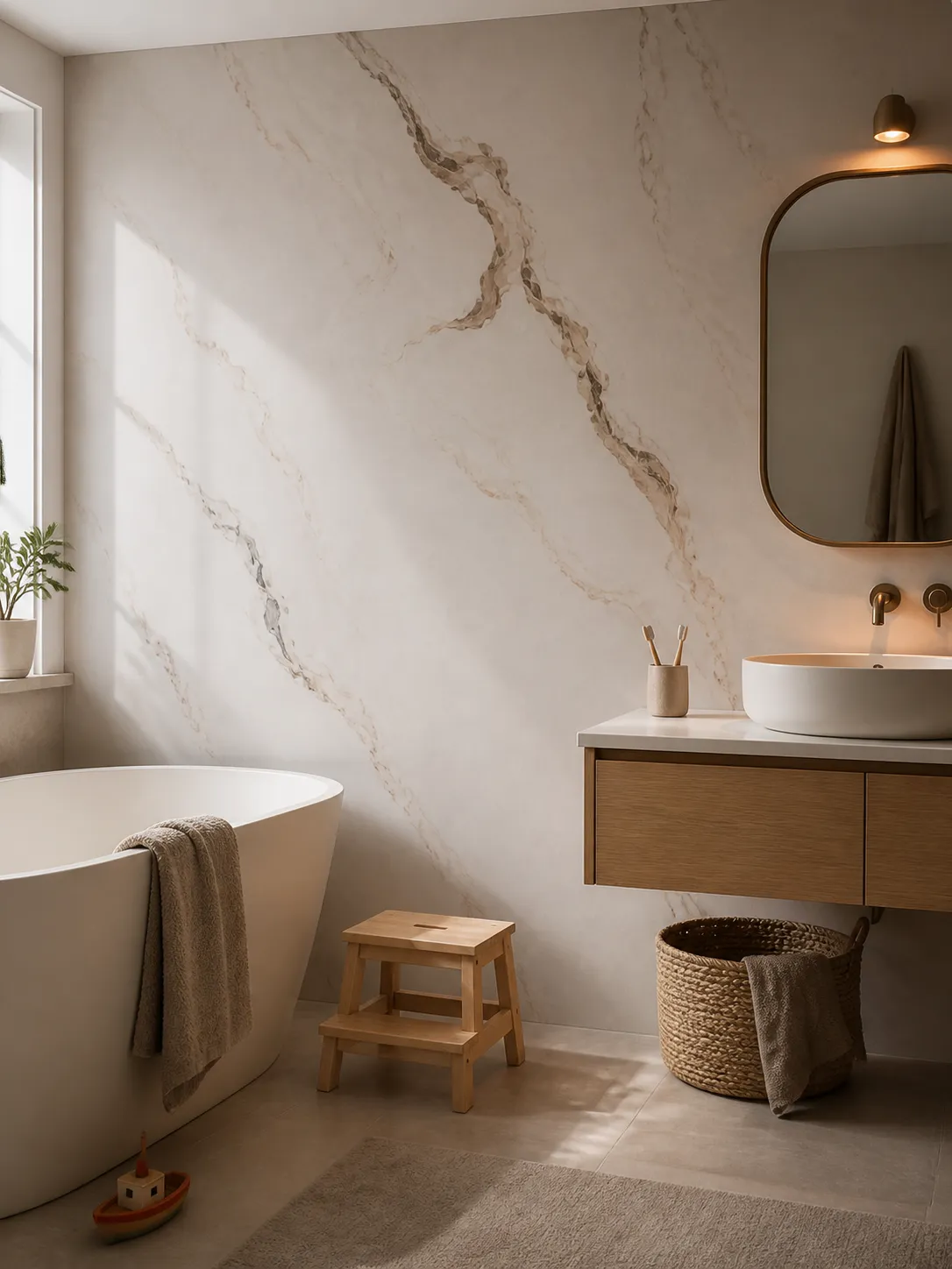 Wandpaneel Ivory Marble Flow mit heller Marmoroptik in Elfenbein