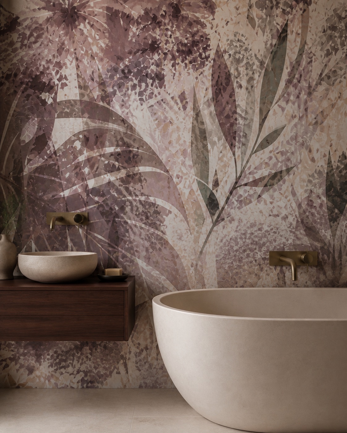 Wandpaneel Mauve Atelier mit malerischen Farbflächen in Mauve, Bild 1
