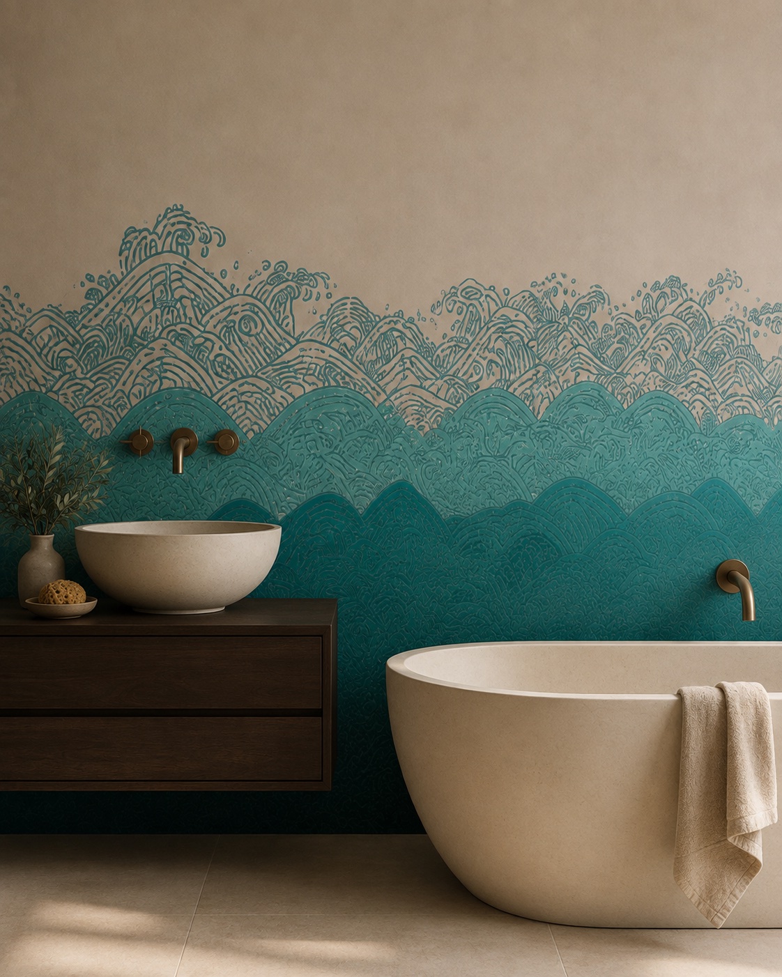Wandpaneel Octopus Flow mit fließendem maritimem Linienmotiv